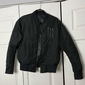 Alo black bomber jacket, 3 zipper, size small,